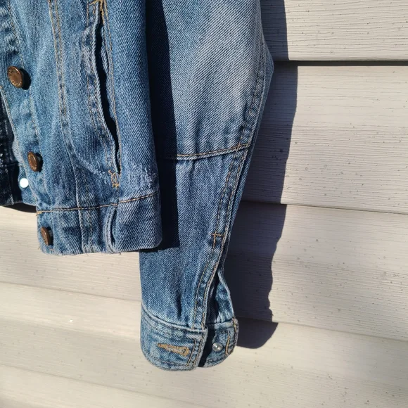 Route 66 Jacket Denim Trucker Distressed Blue Medium Cotton Buttons Pockets XS - Picture 7 of 13